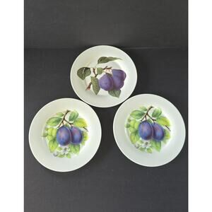 Gracie Bone China Dessert Plates Set Of 3 California Fruit Purple Grape Plum